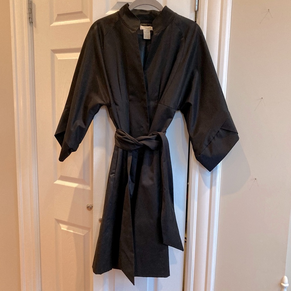 Formal long black pleated belted jacket